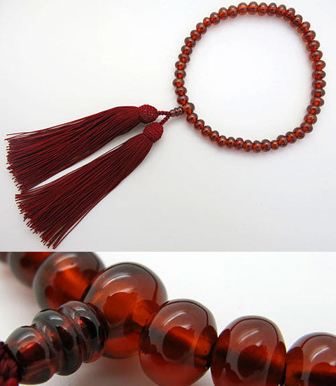 Women's African Garnet Prayer Beads, Oval Bead, Crimson Tassel