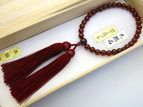 Women's Finest African Garnet Prayer Beads, 8mm Bead, Crimson Tassel