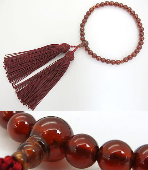 Women's African Garnet Prayer Beads, 6mm Bead, Crimson Tassel