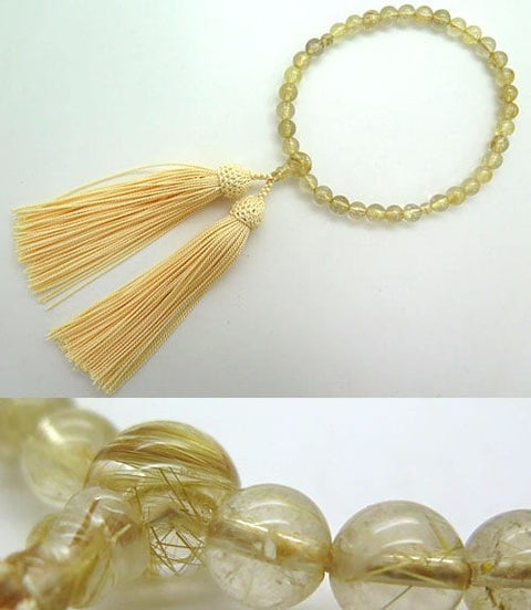 Women's Prayer Beads, Rutilated Quartz (Gold Wire Crystal), 7.5mm Bead, One-of-a-Kind