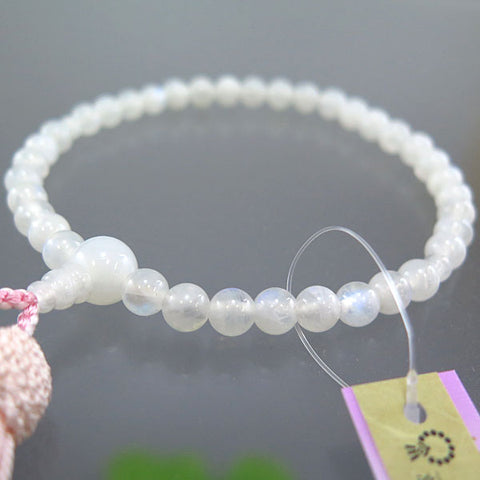 Women's Prayer Beads, Blue Moonstone, 7mm Bead, Light Pink Tassel, Limited Edition