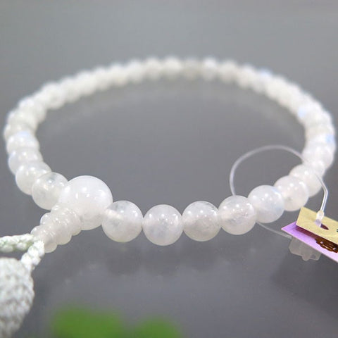 Women's Prayer Beads, Blue Moonstone, 7mm Bead, White Tassel, Limited Edition