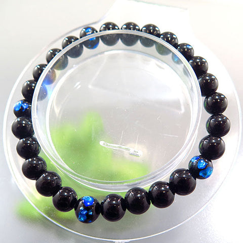 Black Onyx and Ryukyu Glass 7mm Bead Bracelet 710679600000a - full view