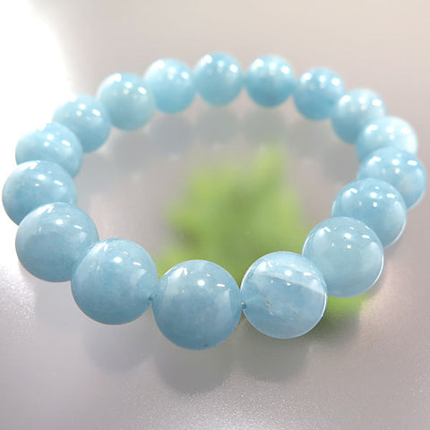 Aquamarine 12mm Bead Bracelet Straight 710695100000a - worn on wrist