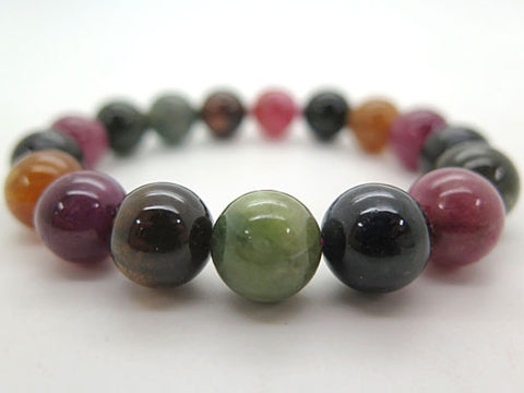 High-quality mixed tourmaline 12mm bead bracelet, straight, limited edition