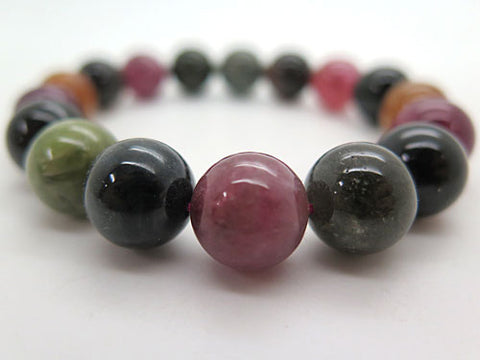 High-quality mixed tourmaline 12mm bead bracelet, straight, limited edition