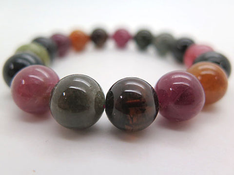 High-quality mixed tourmaline 12mm bead bracelet, straight, limited edition