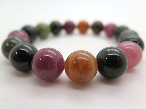 High-quality mixed tourmaline 12mm bead bracelet, straight, limited edition