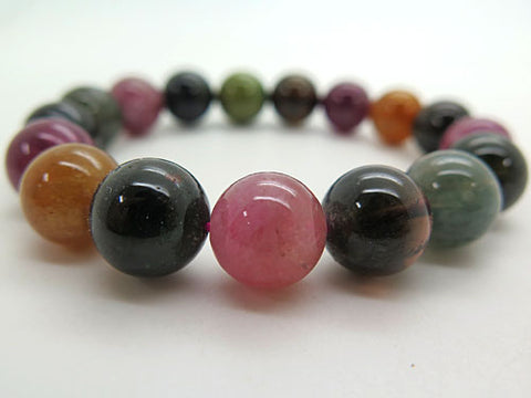 High-quality mixed tourmaline 12mm bead bracelet, straight, limited edition