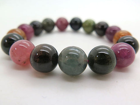 High-quality mixed tourmaline 12mm bead bracelet, straight, limited edition