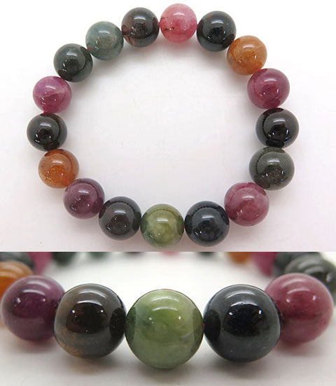 High-quality mixed tourmaline 12mm bead bracelet, straight, limited edition
