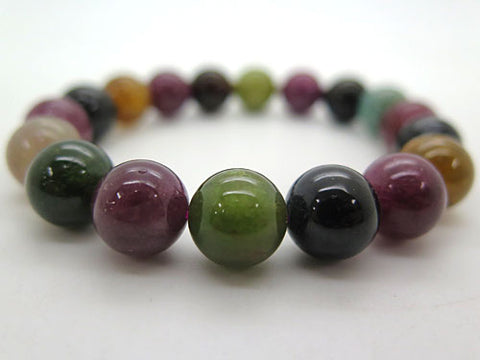 High-quality mixed tourmaline 11.5mm bead bracelet, straight, limited edition