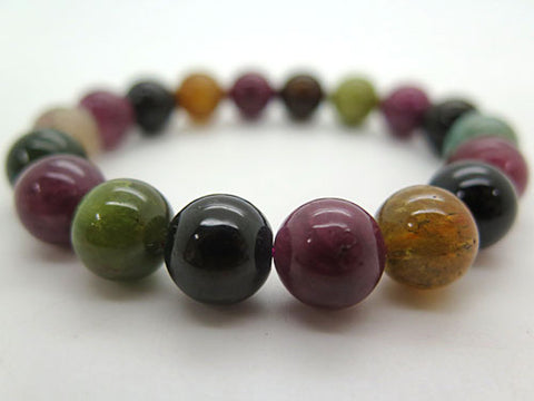 High-quality mixed tourmaline 11.5mm bead bracelet, straight, limited edition