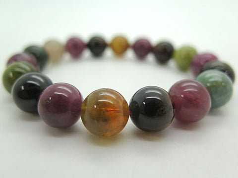 High-quality mixed tourmaline 11.5mm bead bracelet, straight, limited edition