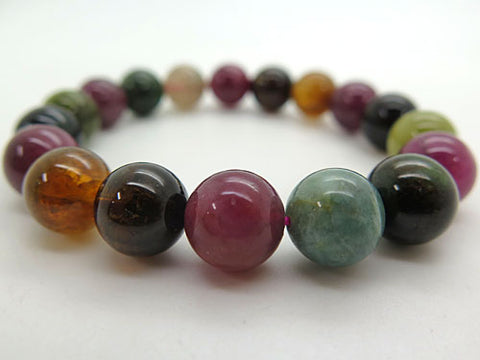 High-quality mixed tourmaline 11.5mm bead bracelet, straight, limited edition
