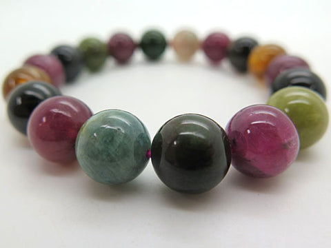High-quality mixed tourmaline 11.5mm bead bracelet, straight, limited edition