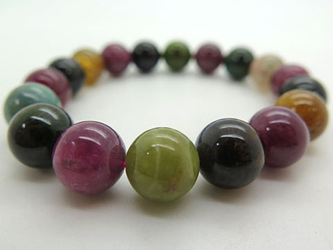 High-quality mixed tourmaline 11.5mm bead bracelet, straight, limited edition
