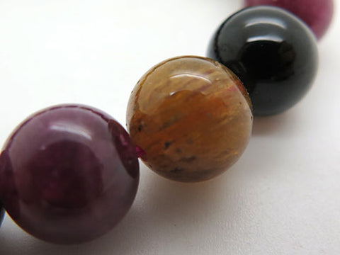 High-quality mixed tourmaline 11.5mm bead bracelet, straight, limited edition