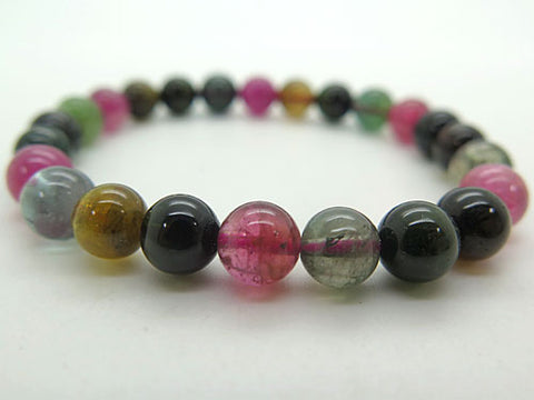 Highest-quality mixed tourmaline 8mm beads bracelet, straight