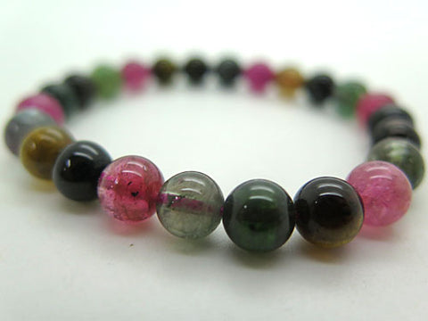 Highest-quality mixed tourmaline 8mm beads bracelet, straight