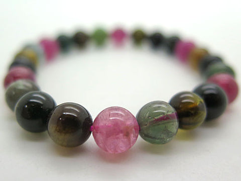 Highest-quality mixed tourmaline 8mm beads bracelet, straight