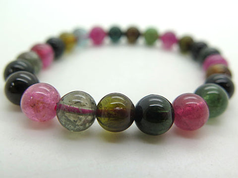 Highest-quality mixed tourmaline 8mm beads bracelet, straight