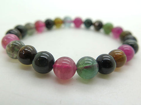 Highest-quality mixed tourmaline 8mm beads bracelet, straight