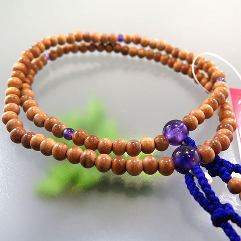 Women's Prayer Beads, Indian Sandalwood, Shingon Sect, 8-Sun, Amethyst Finish