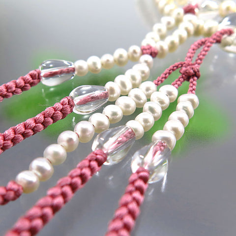 Women's Prayer Beads, Freshwater Pearl, Nichiren Sect, 8-Sun Hokke Style, Crystal Finish
