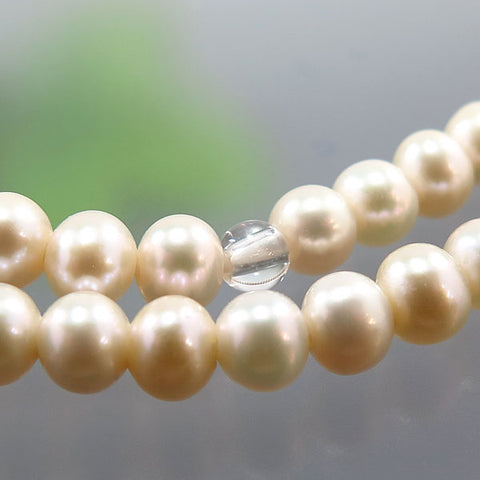 Women's Prayer Beads, Freshwater Pearl, Nichiren Sect, 8-Sun Hokke Style, Crystal Finish