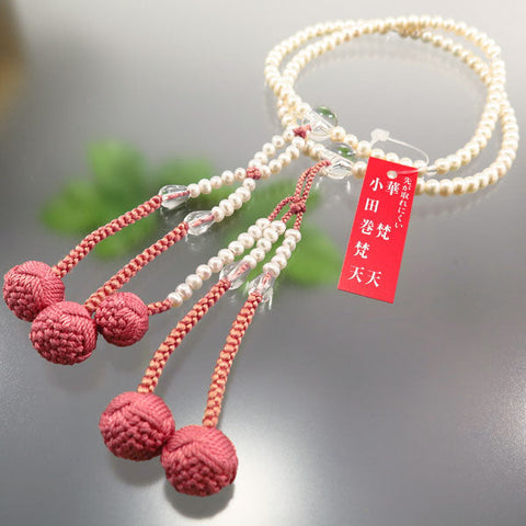 Women's Prayer Beads, Freshwater Pearl, Nichiren Sect, 8-Sun Hokke Style, Crystal Finish
