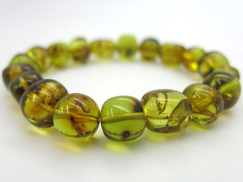 Green amber baroque-cut bracelet, straight