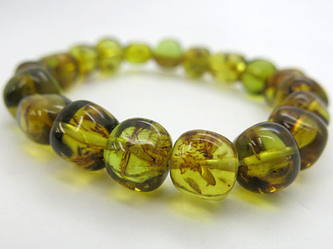 Green amber baroque-cut bracelet, straight