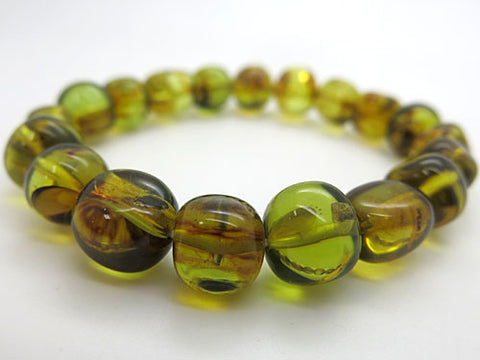 Green amber baroque-cut bracelet, straight