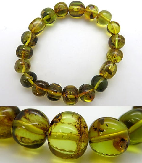 Green amber baroque-cut bracelet, straight