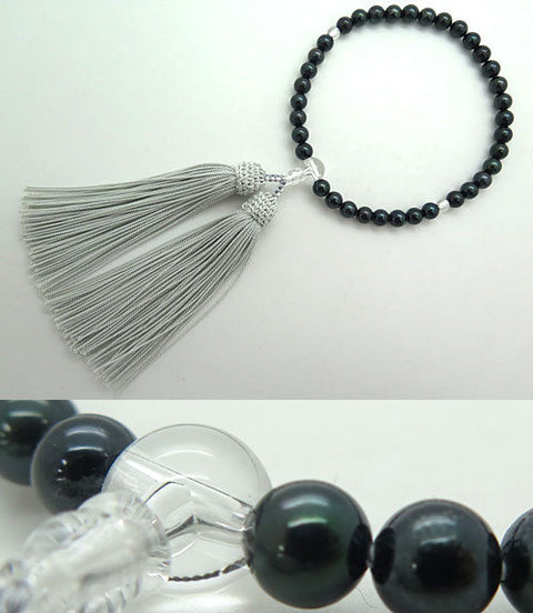Women's Prayer Beads, Black Pearl & Crystal, 7mm Bead, Limited Edition