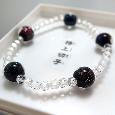 Tonbo-dama glass bead and crystal bracelet, premium cut