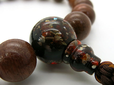 Men's prayer beads, amber wood, mother-of-pearl amber
