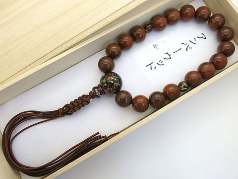Men's prayer beads, amber wood, mother-of-pearl amber