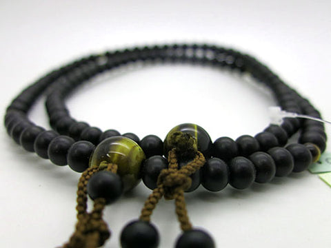Men's Prayer Beads, Ebony, Shingon Sect, Tiger's Eye Finish