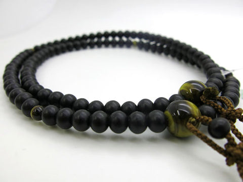 Men's Prayer Beads, Ebony, Shingon Sect, Tiger's Eye Finish