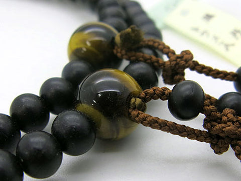 Men's Prayer Beads, Ebony, Shingon Sect, Tiger's Eye Finish