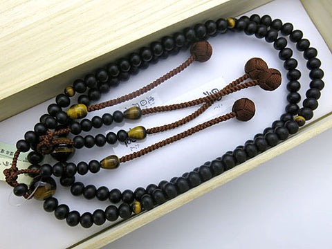 Men's Prayer Beads, Ebony, Shingon Sect, Tiger's Eye Finish
