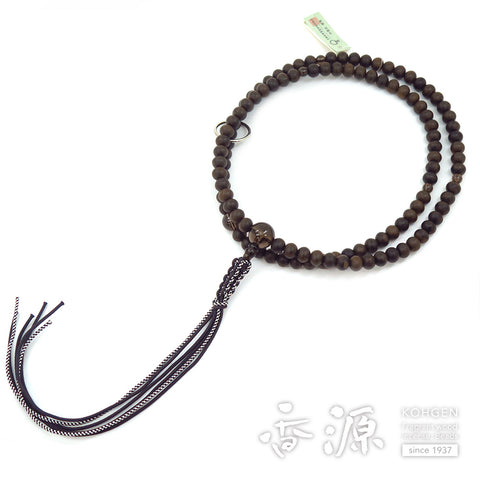 Men's Prayer Beads, Siamese Ebony (Matte Finish), Soto Zen Sect, Shaku-Ni Length, Smoky Quartz Finish