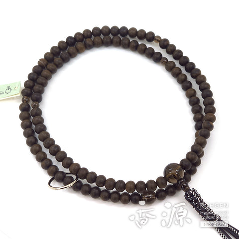Men's Prayer Beads, Siamese Ebony (Matte Finish), Soto Zen Sect, Shaku-Ni Length, Smoky Quartz Finish