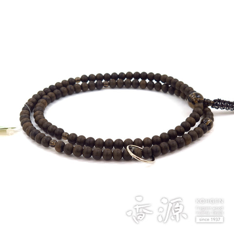 Men's Prayer Beads, Siamese Ebony (Matte Finish), Soto Zen Sect, Shaku-Ni Length, Smoky Quartz Finish