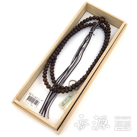 Men's Prayer Beads, Siamese Ebony (Matte Finish), Soto Zen Sect, Shaku-Ni Length, Smoky Quartz Finish