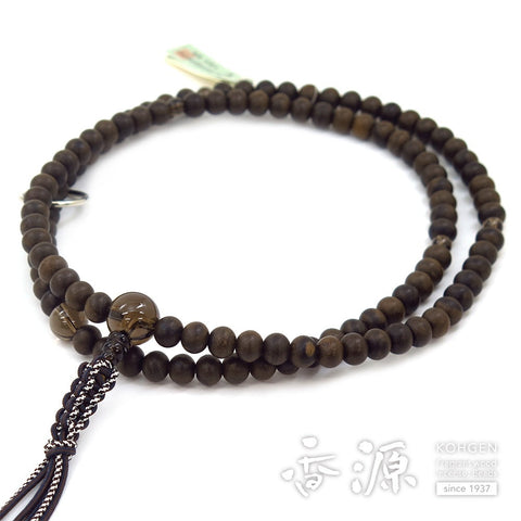 Men's Prayer Beads, Siamese Ebony (Matte Finish), Soto Zen Sect, Shaku-Ni Length, Smoky Quartz Finish