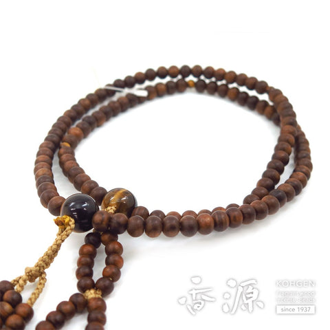 Men's Prayer Beads, Glossy Sandalwood & Tiger's Eye, Nichiren Sect