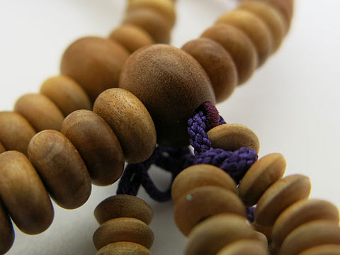 Nichiren sect formal bracelet, Indian Mysore sandalwood, purple thread
